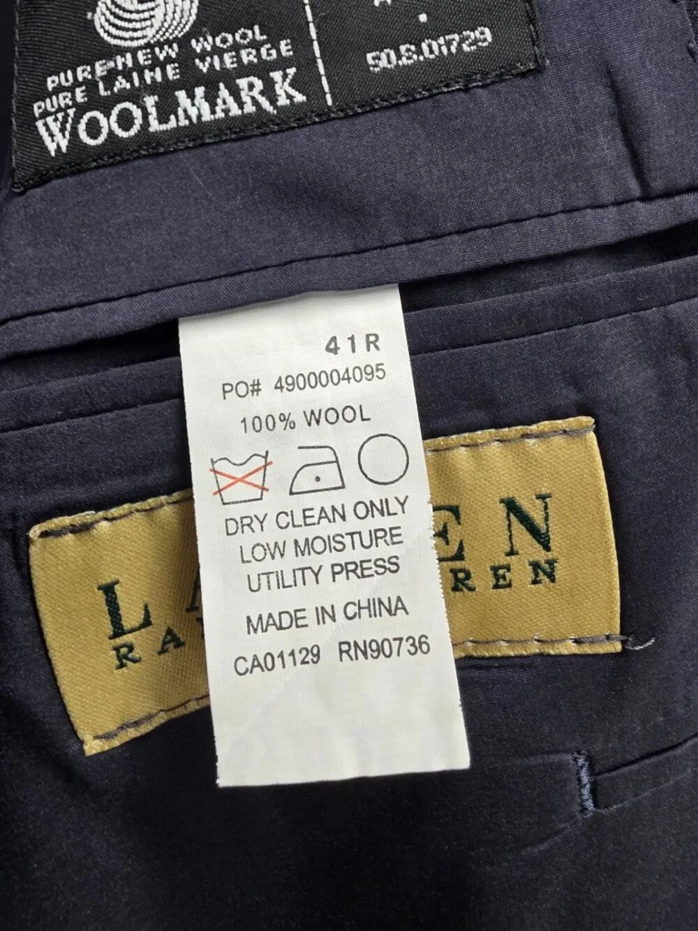 Ralph Lauren 41R Navy Blazer Sport Coat Jacket 2-Button Solid W870